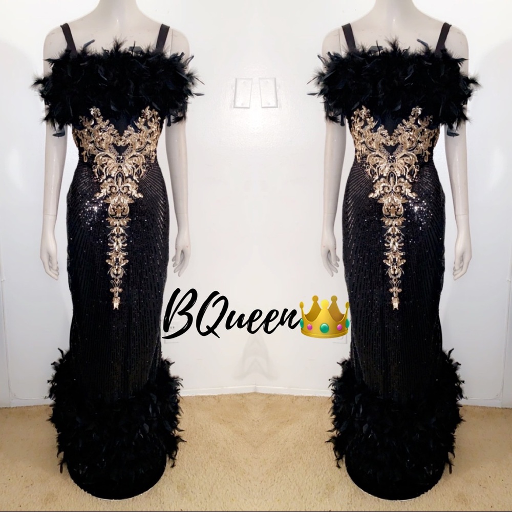 Black and gold sequin gown